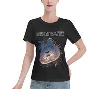 Straits Rock Band Dire T-Shirt Femme Rock Band - Tee Shirt Coton Standard Col Rond Manches Courtes - Haut Casual Été Mode Musique Vintage - Cadeau Fans Concert Rock Classique Medium