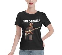 Straits Rock Band Dire T-Shirt Femme Rock Band - Tee Shirt Coton Standard Col Rond Manches Courtes - Haut Casual Été Mode Musique Vintage - Cadeau Fans Concert Rock Classique X-Large