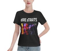 Straits Rock Band Dire T-Shirt Femme Rock Band - Tee Shirt Coton Standard Col Rond Manches Courtes - Haut Casual Été Mode Musique Vintage - Cadeau Fans Concert Rock Classique X-Large