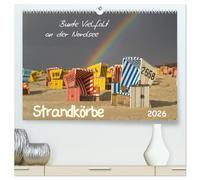 Strandkörbe - bunte Vielfalt an der Nordsee (hochwertiger Premium Wandkalender 2026 DIN A2 quer), Kunstdruck in Hochglanz: Impressionen der bunten ... Nordsee gehören wie das Meer und der Strand.