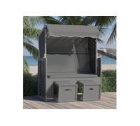 Strandkorb avec Auvent Chaise Longue de Plage Bain de Soleil de Jardin Transat d'Extérieur Résine Tressée et Bois Solide Anthracite
