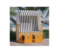 Strandkorb avec auvent résine tressée et bois solide blanc bleu Blanc G