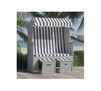 Strandkorb avec auvent résine tressée et bois solide bleu blanc318651