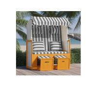 Strandkorb avec Coussins Chaise Longue de Plage Bain de Soleil de Jardin Transat d'Extérieur Résine Tressée Bois Solide Blanc gris