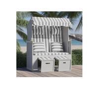 Strandkorb avec coussins Résine tressée bois solide gris blanc Gris G