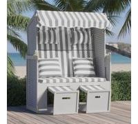Strandkorb avec coussins Résine tressée bois solide gris blanc Gris G