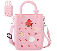 Strandtasche aus Silikon, wasserdichte Mini-Tragetasche mit 4 Charms und abnehmbarem Schultergurt, leichte Lochtasche für Kinder und Damen, Handtasche für Reise, Picknick, Shopping und Urlaub