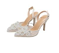 Strange Style Pointed Toe White High Heels Sandals Summer Fashion Crystal Rhinestone Party Wedding Banquet Pumps Shoes(37)