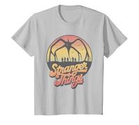 Stranger Things 80's Sunset Mindflayer Group T-Shirt, Enfant, Argent, 6 Ans