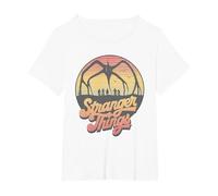 Stranger Things 80's Sunset Mindflayer Group T-Shirt, Femme Grandes Tailles, Blanc, 4X
