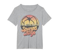 Stranger Things 80's Sunset Mindflayer Group T-Shirt, Femme Grandes Tailles, Gris Chiné, 1X