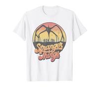 Stranger Things 80's Sunset Mindflayer Group T-Shirt, Homme, Blanc, L
