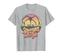Stranger Things 80's Sunset Mindflayer Group T-Shirt, Homme, Gris Chiné, M