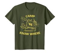 Stranger Things Camp Know Where 1985 T-Shirt, Enfant, Olive, 8 Ans