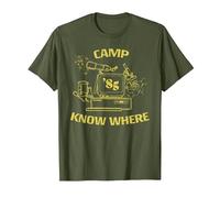 Stranger Things Camp Know Where 1985 T-Shirt, Homme, Olive, XXL