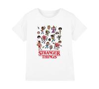 Stranger Things Cartoon Characters T-Shirt Enfant, Blanc, 7-8 A