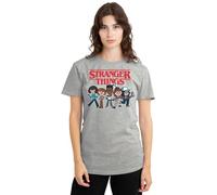 Stranger Things Cartoon Group Ladies T Shirt, Athletic Heather, Small