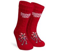 Stranger Things Chaussettes Chaussons Femme EU 35-41, Chaussettes Fantaisie Chaud, Semelle Antidérapante, Cosy Idee Cadeau (Rouge)