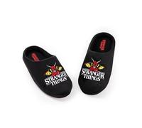 Stranger Things Chaussons mules unisexes noirs avec logo pour enfants | Chaussures d'intérieur pour se détendre | Chaussons confortables au motif de la série télévisée