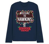 Stranger Things Christmas Welcome to Hawkins T-Shirt Unisexe à Manches Longues Bleu Marine Taille L