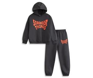 Stranger Things Ensemble unisexe enfant sweat-shirt et jogging noirs | Haut à capuche à manches longues avec logo dessin animé | Vêtements confortables pour les après-midis de jeux et l'école