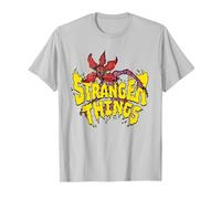 Stranger Things Flames Demogorgon T-Shirt, Homme, Argent, XL