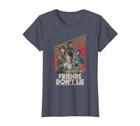 Stranger Things Friends Don't Lie Poster T-Shirt, Femme, Bleu Chiné, L