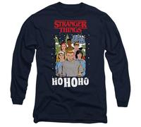 Stranger Things Group Ho Ho Ho Christmas Unisex Long Sleeve T Shirt, Navy, Medium
