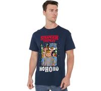 Stranger Things Group Ho Ho Ho Christmas Unisex T Shirt, Navy, XXXX-Large