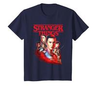 Stranger Things Hawkins Heroes Poster T-Shirt, Enfant, Bleu Marine, 10 Ans
