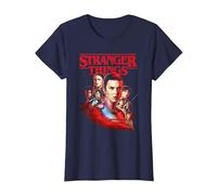 Stranger Things Hawkins Heroes Poster T-Shirt, Femme, Bleu Marine, M