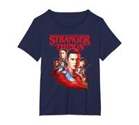 Stranger Things Hawkins Heroes Poster T-Shirt, Femme Grandes Tailles, Bleu Marine, 4X
