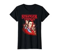 Stranger Things Hawkins Heroes Poster T-Shirt, Femme, Noir, M
