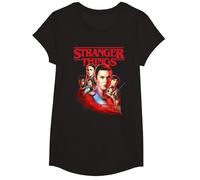 Stranger Things Hawkins Heroes Poster T-Shirt, Fille, Noir, M