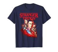 Stranger Things Hawkins Heroes Poster T-Shirt, Homme, Bleu Marine, L
