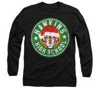Stranger Things Hawkins High School Christmas Logo Unisex Long Sleeve T Shirt, Black, Large