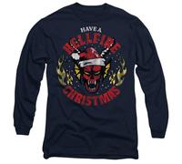 Stranger Things Hellfire Christmas Unisex Long Sleeve T Shirt, Navy, X-Large