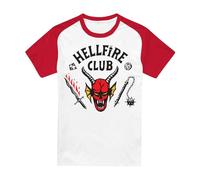 Stranger Things Hellfire Club Raglan Short Sleeve Baseball T Shirt, White/Red, X-Large
