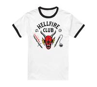 Stranger Things Hellfire Club Ringer T-Shirt Ringer Unisexe, Noir Blanc, L