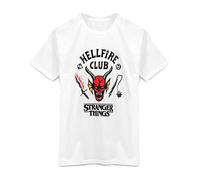 Stranger Things Hellfire Club T-Shirt pour Enfants | Boys Girls Hawkins Society Eddie White Outfit | Produits dérivés de la Saison 4 13-14 Ans