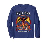 Stranger Things Hellfire Hawkins High Club Manche Longue, Unisexe pour Adultes, Bleu Marine, S