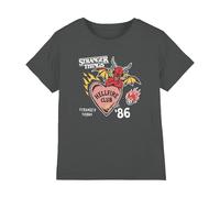 Stranger Things Hellfire Hearts Kids T Shirt, Charcoal, 12-13