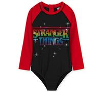 Stranger Things Maillot de Bain Fille 1 pièce Maillot de Bain Manche Longue Natation Swimsuit Vêtements Été Plage Enfant Ado Fille 9-14 Ans Accessoires Officiel (Noir/Rouge, 9-10 Ans)