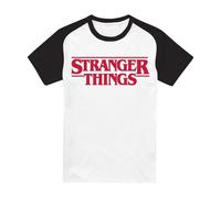 Stranger Things Main Logo Raglan Short Sleeve Baseball T Shirt, White/Black