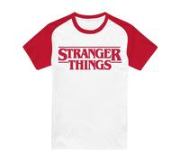 Stranger Things Main Logo Raglan Short Sleeve Baseball T Shirt, White/Red, Small