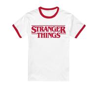 Stranger Things Main Logo Ringer T-Shirt Ringer Unisexe, Blanc Rouge, S