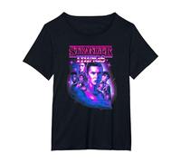 Stranger Things Neon Retro Group Logo T-Shirt, Femme Grandes Tailles, Noir, 3X