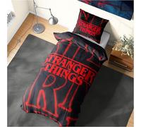 Stranger Things Parure de Lit Enfant et Ado, Simple Linge de Lit 135x200cm, Réversible Housse de Couette avec 1 Taie Oreiller, Decoration Chambre, Cadeau Enfant (Multi Stranger Things, Single)