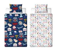 Stranger Things Parure de lit simple officielle avec housse de couette et taie d'oreiller assortie, motif Gorgon, réversible, facile d'entretien, imprimé multicolore avec logos Hellfire Club, Hawkins