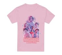 Stranger Things Pink Glow Group Unisex T Shirt, Rose Clair, S Mixte